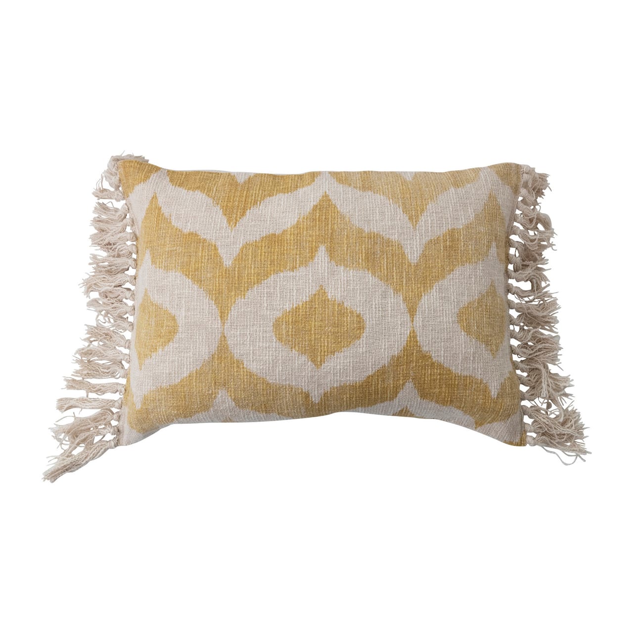 Hello Honey® Mustard Ikat Pattern Cotton Slub Lumbar Pillow with Tassels